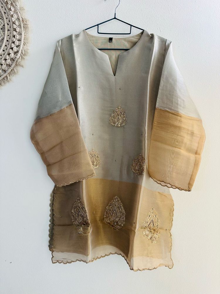 Golden Dual shade Shimmer tissue silk Sharara set
