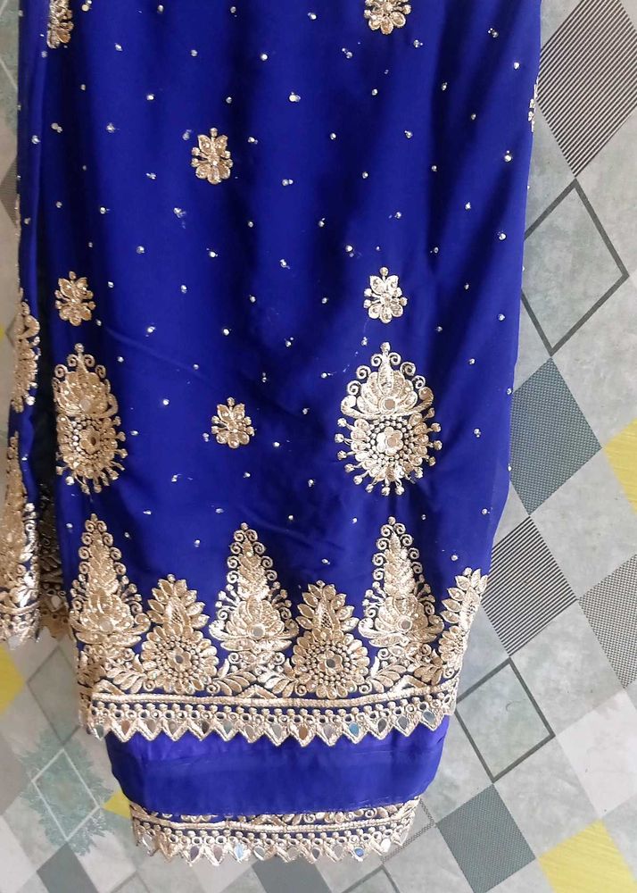 Royal Blue mirror work saree with blouse