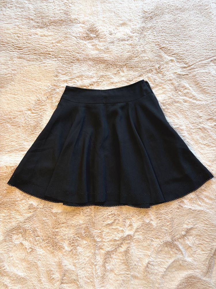 Black skater skirt with lace trim