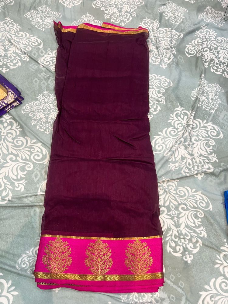 Elegant Purple Saree with Pink Border
