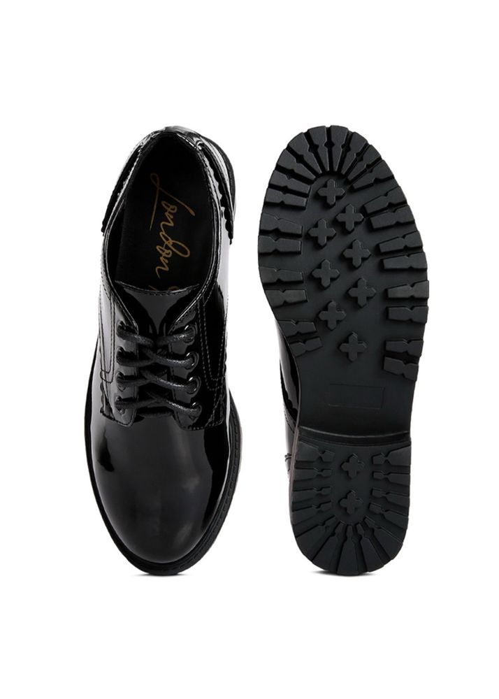 London Rebel Black Patent Lace-Up Shoes