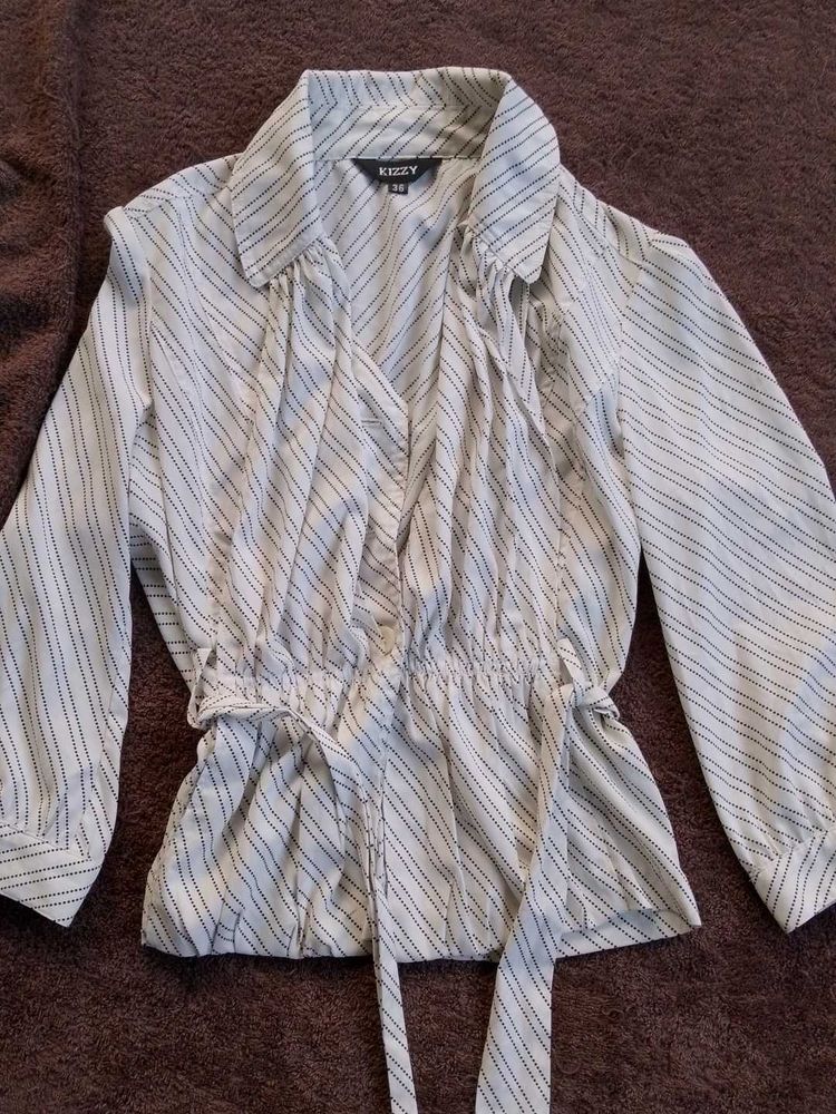 Chic Striped Wrap Blouse