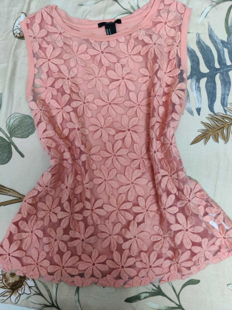 Forever 21 Pink Floral Sheer Tank