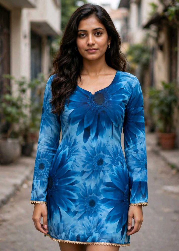 Blue Floral Print Kurta