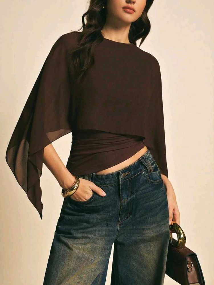 Savana Chic Brown Batwing Sleeve Top