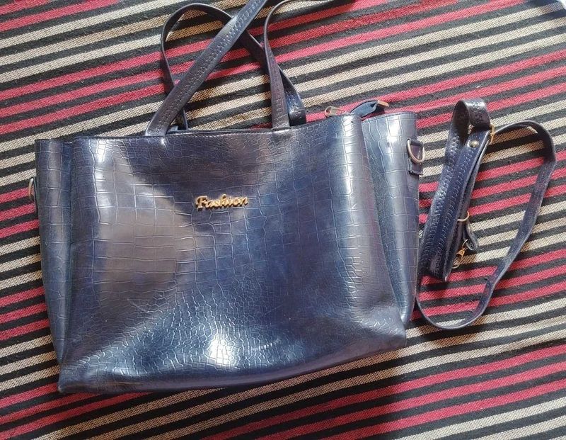 Stylish Blue Croc Embossed Handbag
