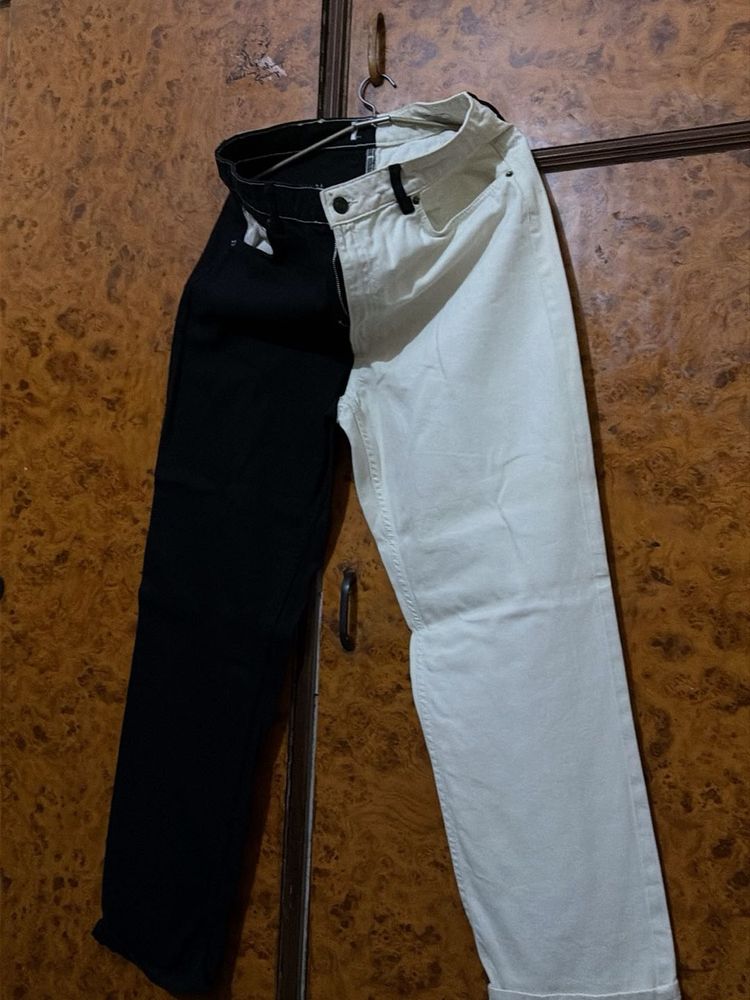 Black and white dual tone jeans with pockets
