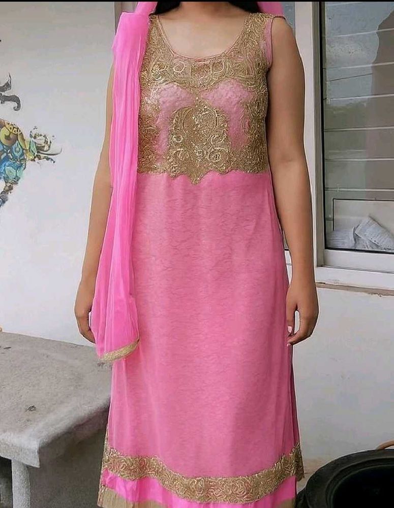 Pink Embellished heavy dress with sleeves for atta