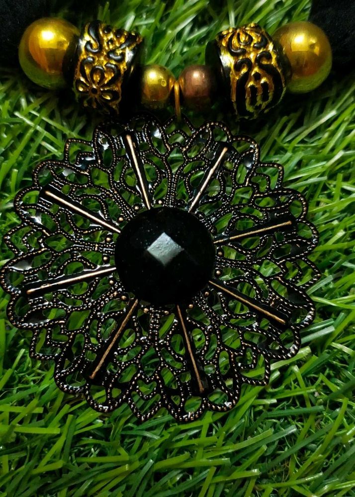 Black Golden Handmade Fabric Choker Set with Oxidi