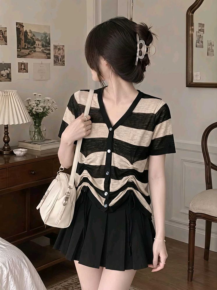 New with tag Striped Button-Down Knit Top