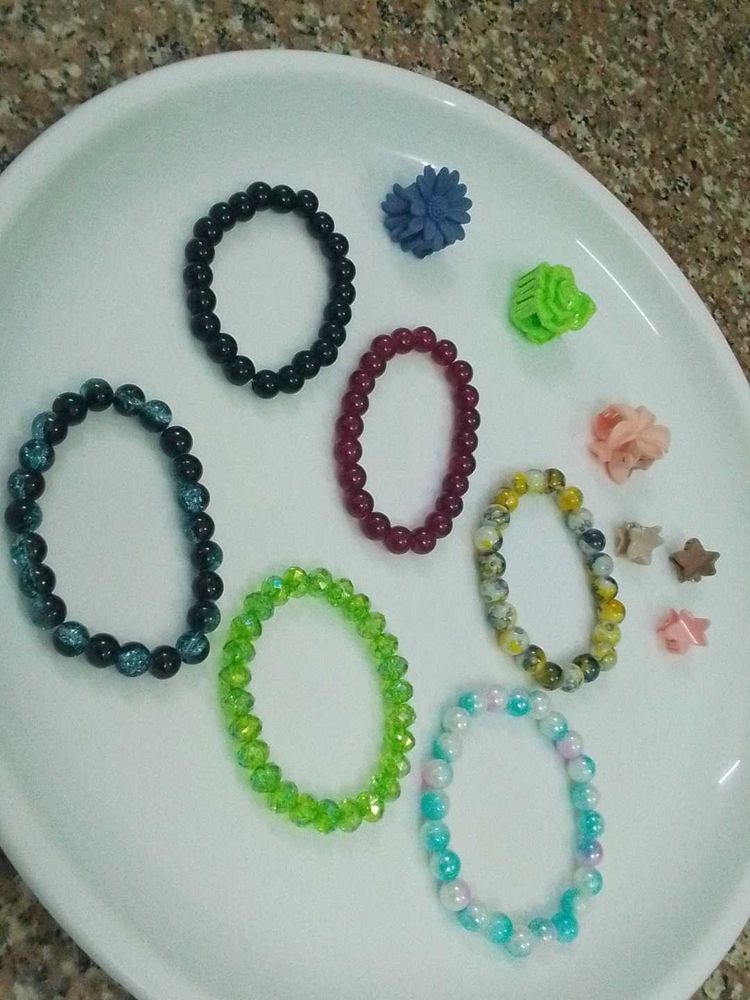 Assorted Beaded Bracelets &amp; Hair Clips