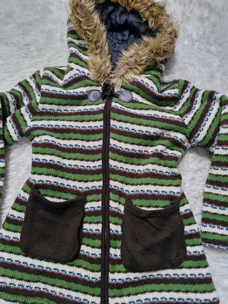Cozy Striped Faux Fur Hooded Jacket