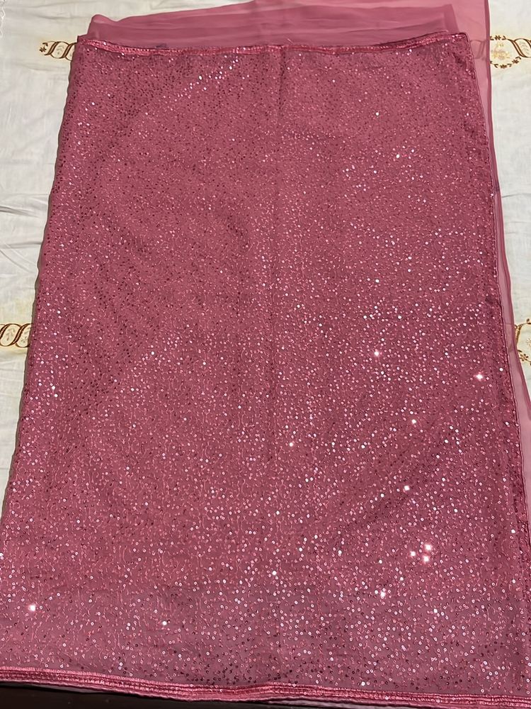 Pink Embellished Sequinned Poly Georgette Saree