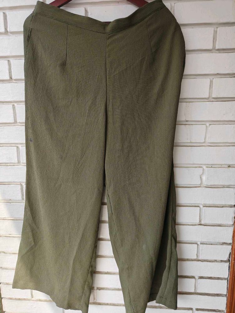 Olive Green Wide Leg Pants with one spot