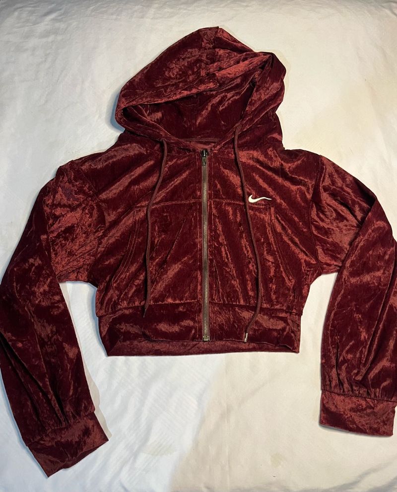 Velvet Cropped Hoodie