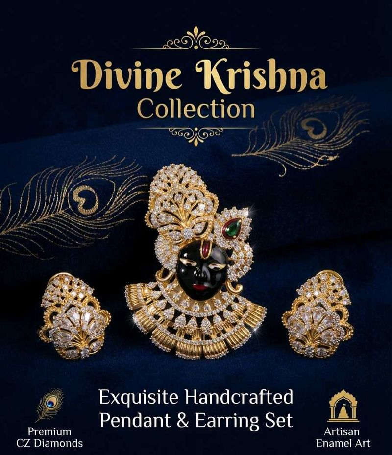 Exquisite Handcrafted Krishna Pendant &amp; Earring Se