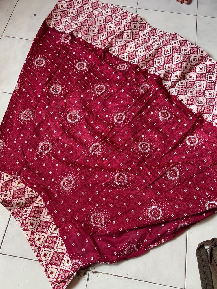 Maroon Bandhani Saree