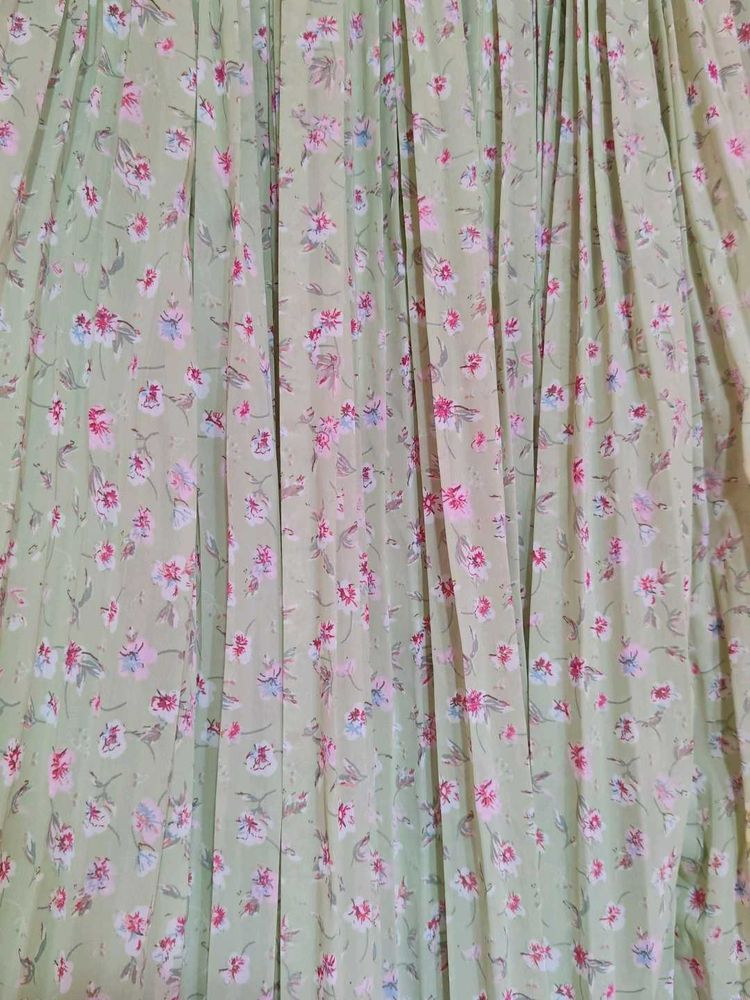 Light Green Floral Pleated Skirt