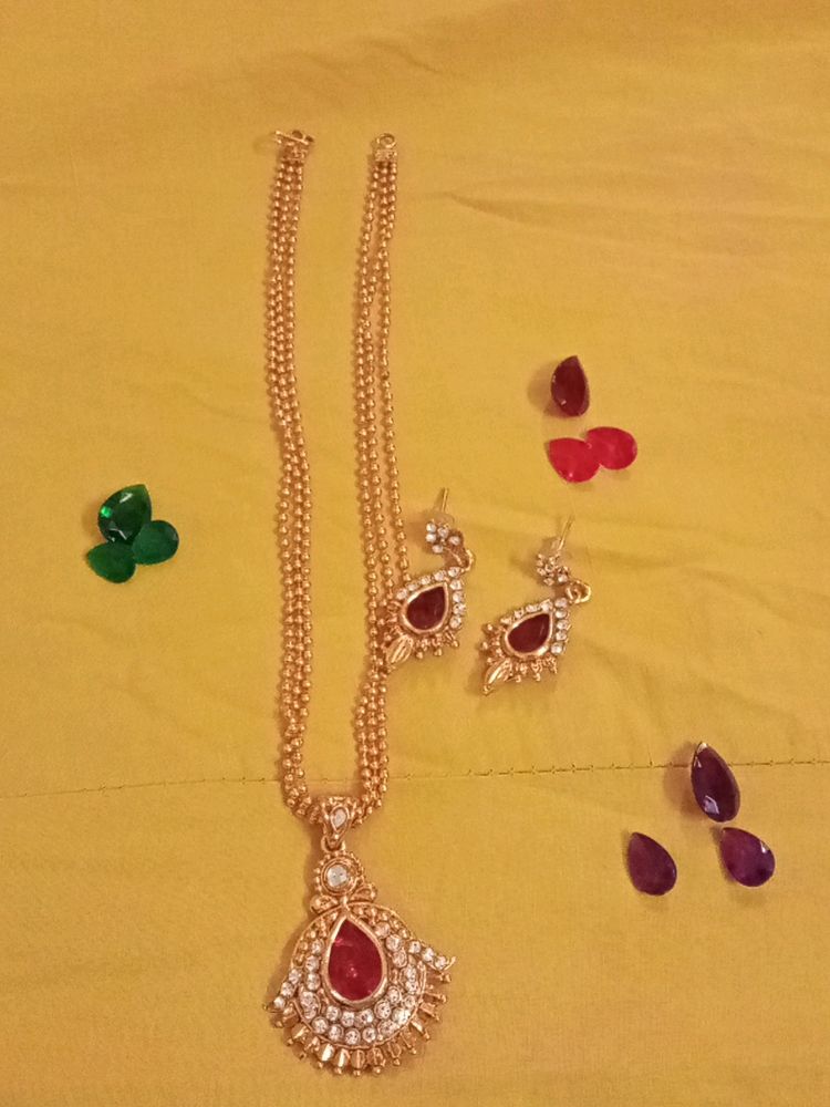 Necklace And Studs With Stone Changeable 4 Sets