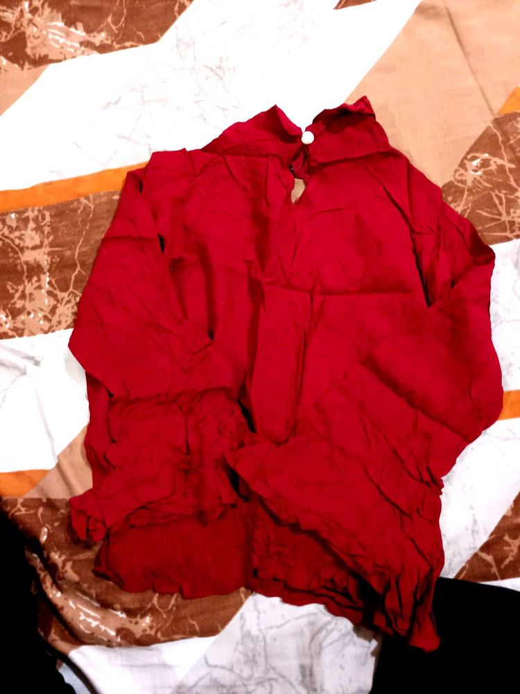 Red Button-Up Blouse