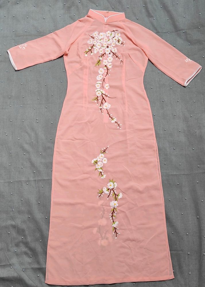 Peach Kurta Flower Embroidery 😊