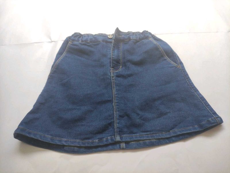 Classic Blue Denim Skirt with Elastic Comfort Wais