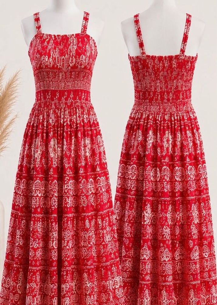 Boho Red Printed Sundress
