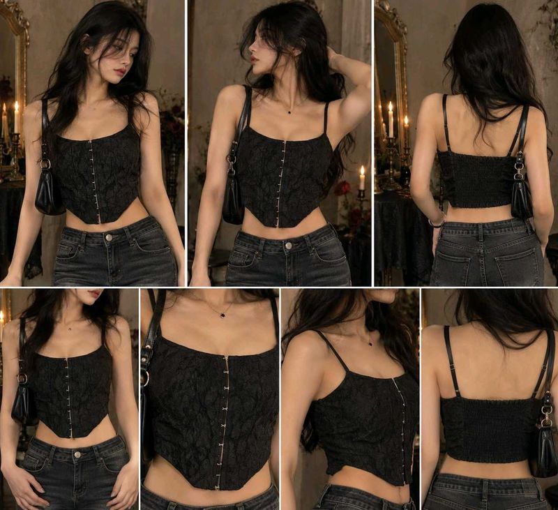 Black Corset Style Crop Top