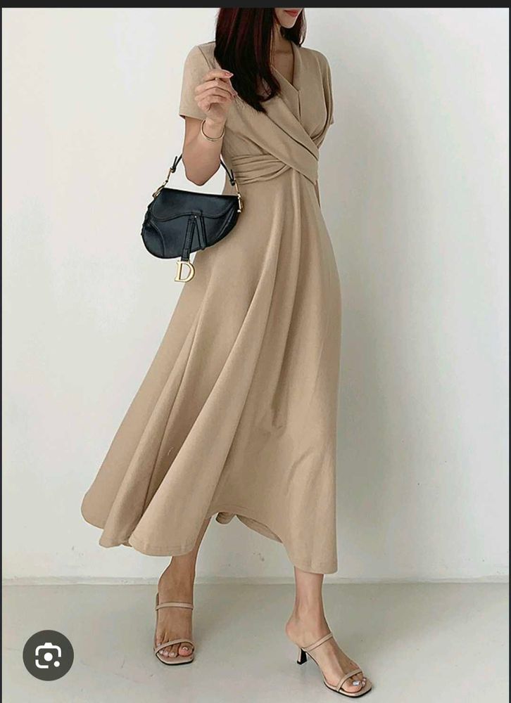 Elegant Beige Wrap imported dress