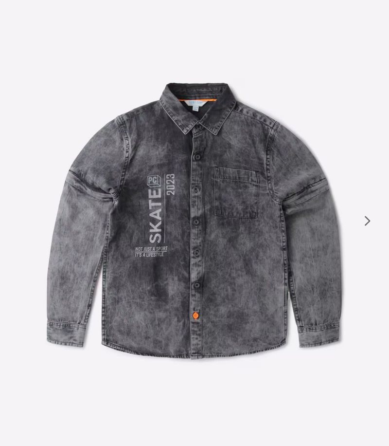 Grey Washed Denim Shirt for boys