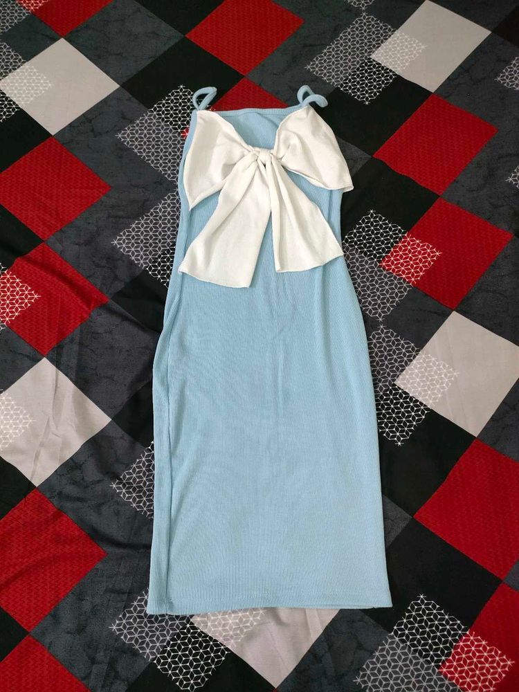 Light Blue Strappy Dress with Bow Detail