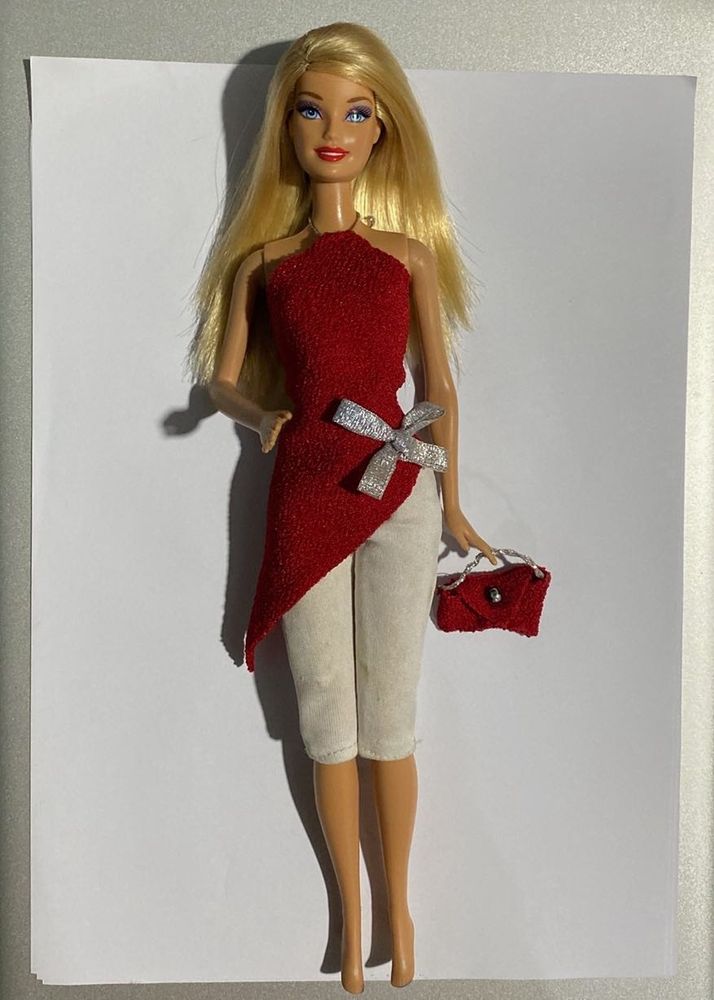 Barbie Doll Red Top &amp; Cream Pants Outfit
