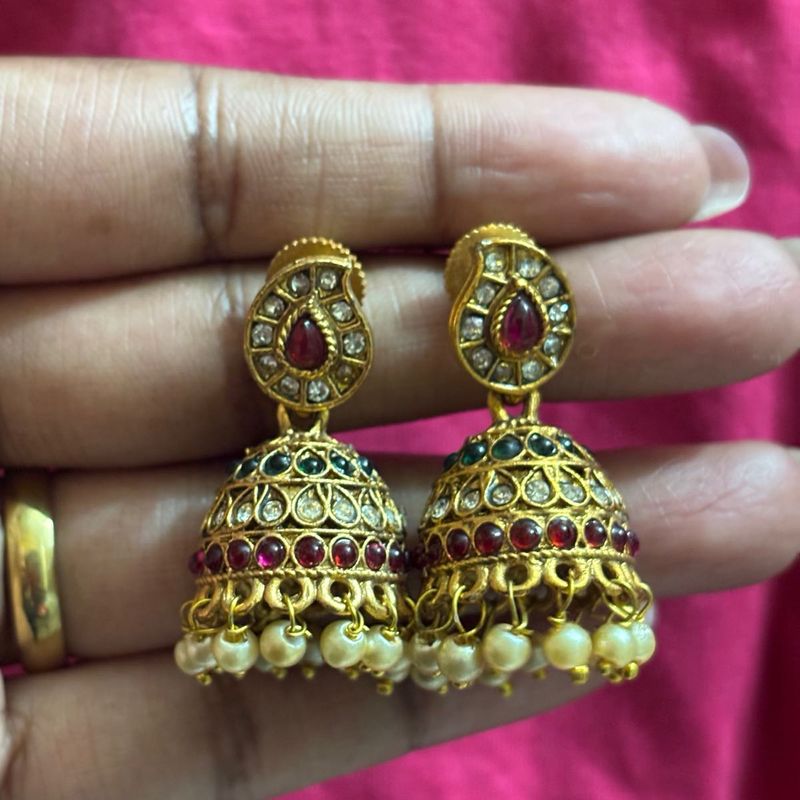 Traditional Premium Matte Finish Kundan Jhumka Ear