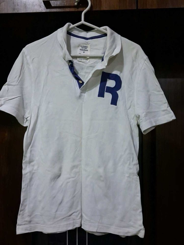 Men's White Polo T-Shirt with 'R' Logo