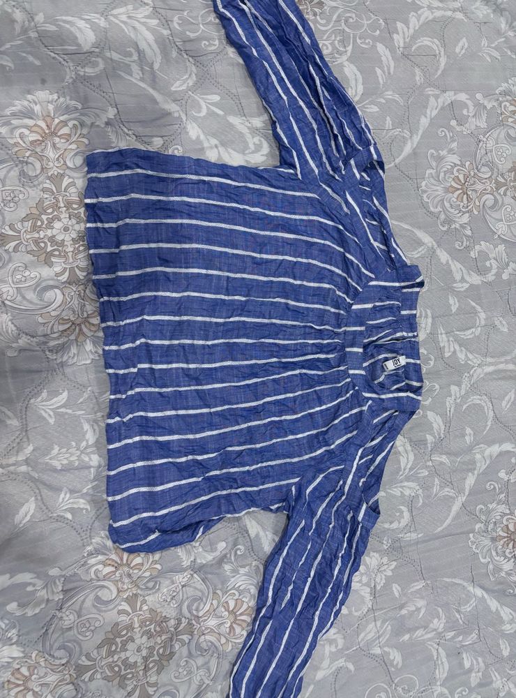 Blue and White Striped Casual Top