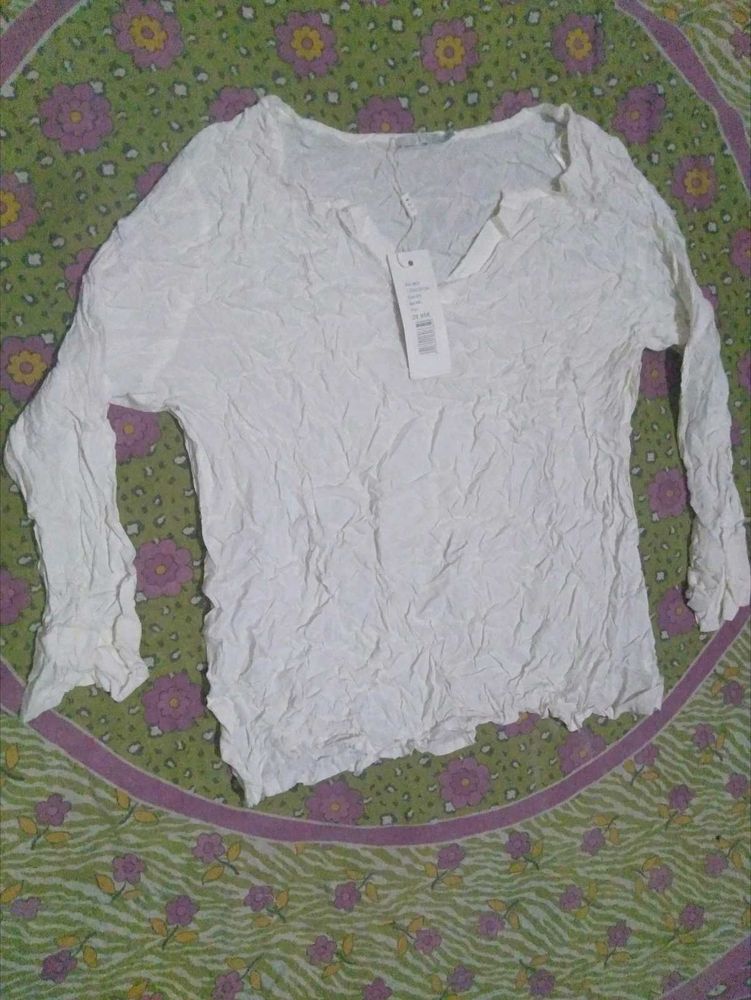 Women's Textured White Long Sleeve Top