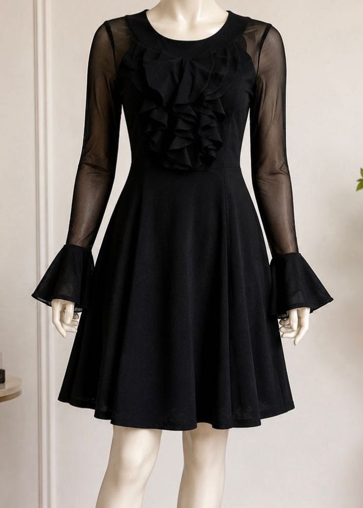 Black ruffle dress with bell sleeves