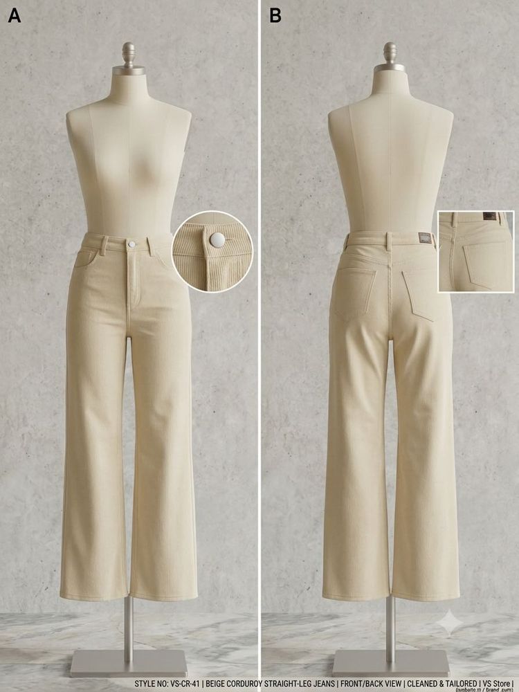 Beige Corduroy Straight Leg Jeans