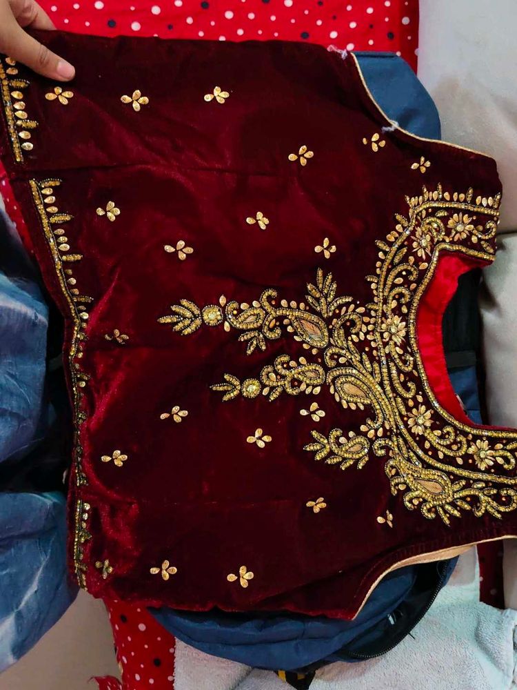 Maroon Velvet Embroidered Blouse