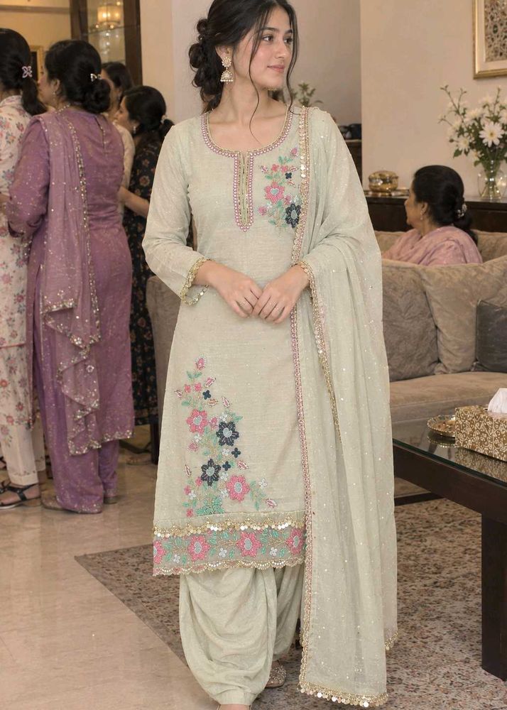 Beautiful Skin Colour Embroidered Suit
