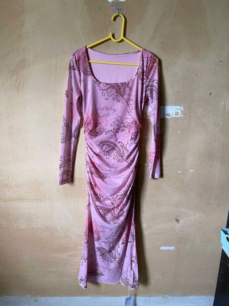 Pink Paisley Print Bodycon Dress