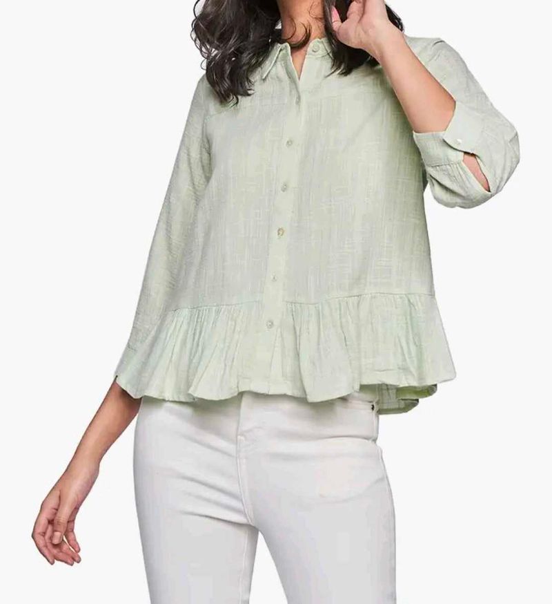 Light Neon Green Collared Button-Up Shirt