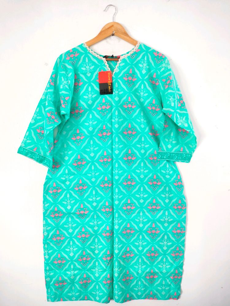 Cyan Printed Casual Kurta (Women's)