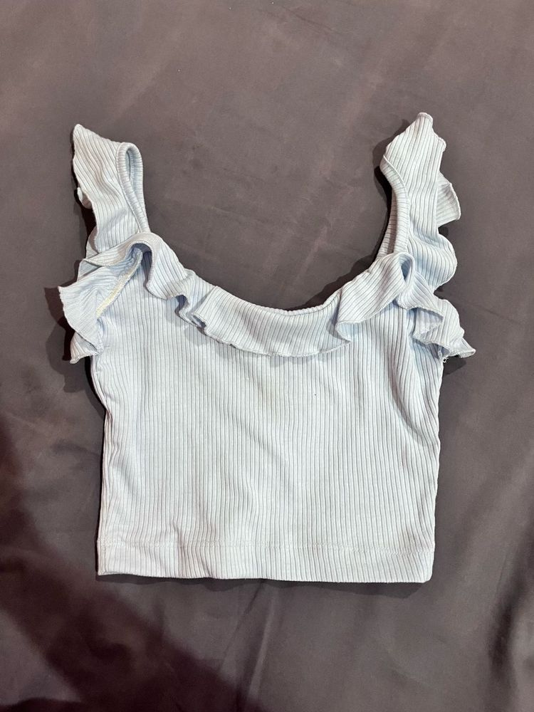 Blue Ruffle Crop Top
