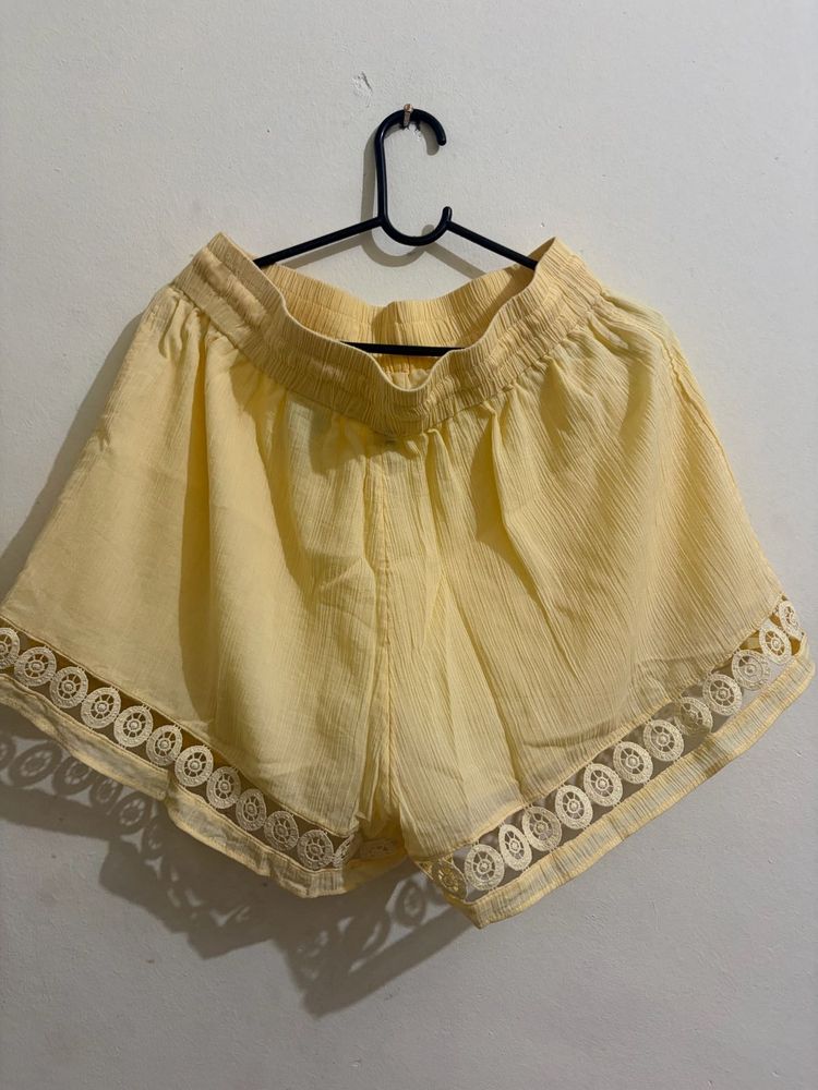 Light Yellow Crochet Trim Shorts