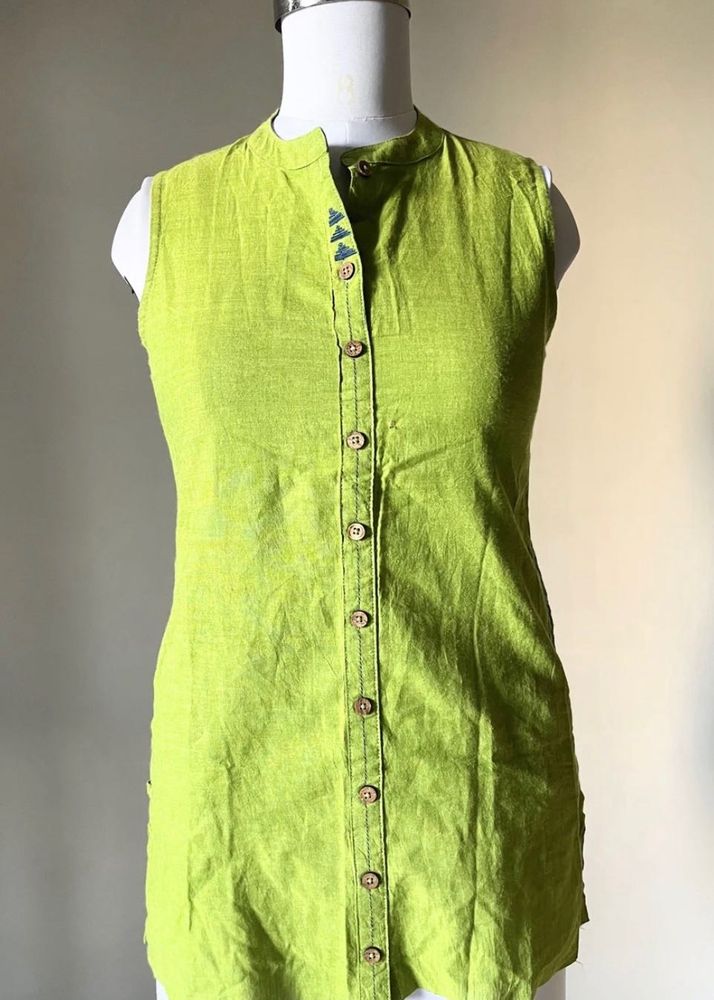 Lime Green Sleeveless Kurta