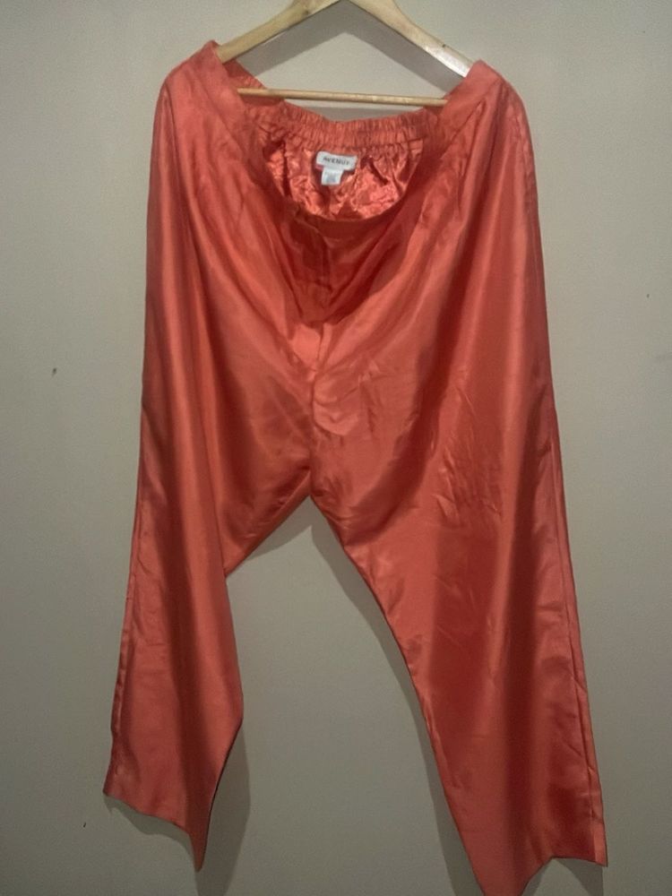 Elegant Coral Silk Palazzos