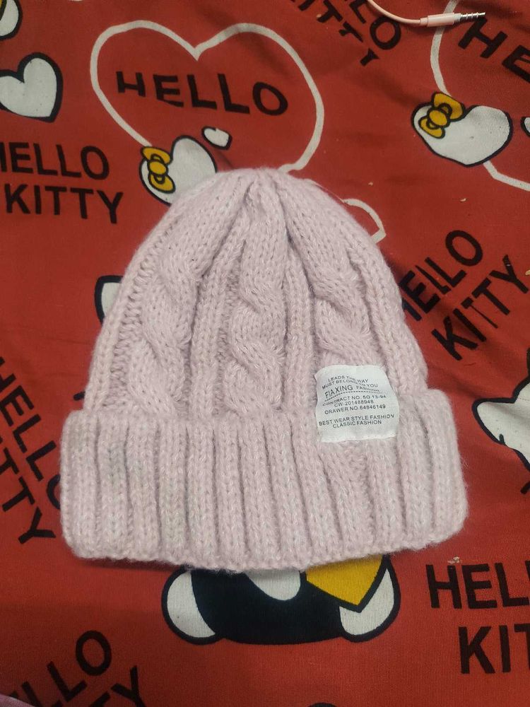 Cute Pink Knit Beanie Hat
