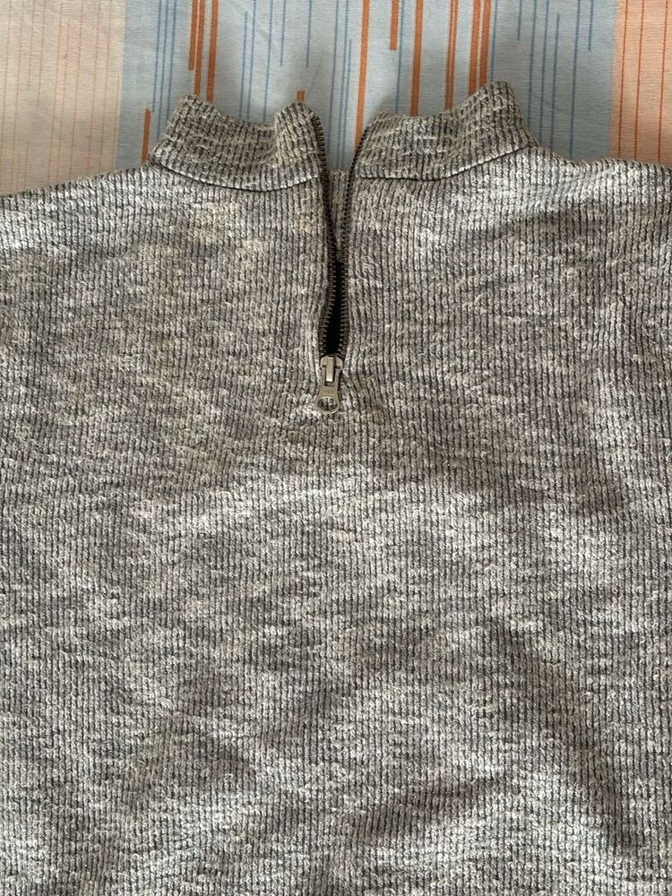Grey Glittery Ribbed Turtleneck Top
