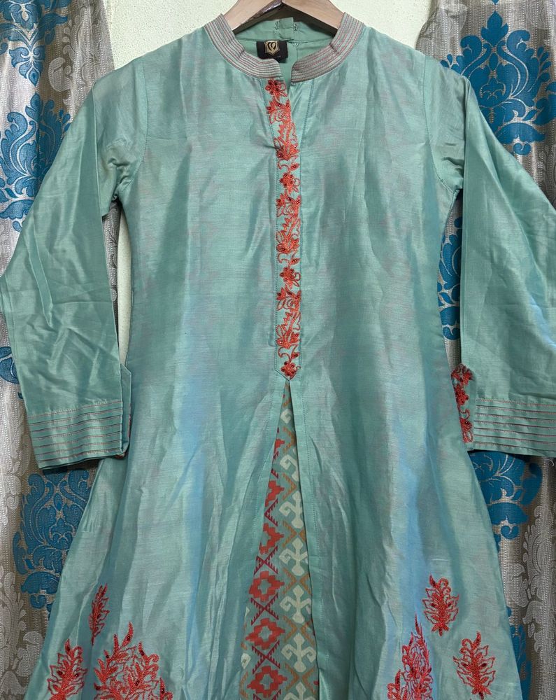 Beautiful Aqua Kurta with Red Embroidery